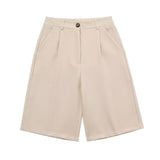 2025 Women's New Commuting Style Solid Color Simple Fashion Loose-Fitting Five-Point Suit Women's Pants