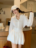 White POLO Collar Button Cool Long-Sleeved Shirt Women 2026 Autumn New High-End Folding Short Top