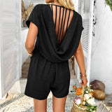 Dili 2025 Spring/Summer Bohemia Casual Pure Color Sexy Empty Short Sleeves Trousers Women's Dress