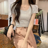 Wine Red White Thin Short Top Woman 2026 Summer New Cotton Shoulder Cover Meat Short Sleeve Bottom T-Shirt