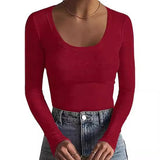 2025 New Women's T-Shirt Basic Thread Round Neck Long Sleeve Sexy Girl Top T Hot Girl
