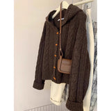 Millard Horn Buckle Hooded Cardigan Sweater Women Autumn And Winter Gentle Ja Sycafang Knit Coat Soft Glutinous Outside Put On