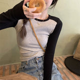 Vintage Shoulder Long-Sleeved T-Shirt Girl Autumn And Winter Dress In The Shirt Hottie Design Sense