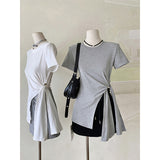 Irregular Open Fork Design Pure Cotton Short Sleeve T-Shirt Girl 2025 Spring And Summer Stew Pure Lust Hot Girl Bottom Shirt Top