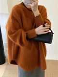 European Goods Lazy Wind Orange Raccoon Velvet Sweater Women's Winter Loose Long-Term Jacket On The Head Temperament Reduction Knitwear Shirt