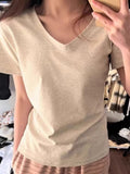 Pure Hottie V-Neck Short-Sleeved T-Shirt Girl 2025 Summer New Design Sense Niche Waist Thin Cloth Tide