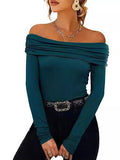 2025 Women's Out-Shoulder Long Sleeves And A Word Shoulder Women's Top T-Shirt Fashion