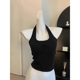 Black Hanging Neck Sling Vest Women's Summer Ootd Wearing A Short Sleeveless Bottom Top Inside The Repair