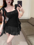 The Waist And Sweet And Spicy Skirt Seaside Holiday Beautiful Beautiful Look Red Dress Irregular Lotus Leaf Side Skirt
