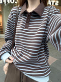 Clip Striped Clad Women's Autumn And Winter New Retro Match Color Loose Korean High-End Casual Long-Sleeved Top