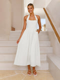 2025 Summer New Women's Sleeveless Square Dress Solid Color Temperament Showy Dress Dress Dress