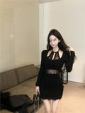 Design Pure Style Long Sleeves Dress Autumn And Winter Lace Lace To Receive Waist-Buffed Short Skirt Skirt Skirt Women's Dress