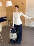 Bodum Bow Tied Lace Under The Long-Sleeved T-Shirt 2026 Early Autumn Wearing Inside The Bottom Shirt Women's Clothing