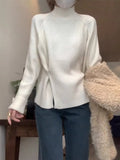 Lazy Half-High Collar White Sweater Women's Autumn And Winter 2025 New Thick Coat Inside The Bottom Of The Knitted Shirt Top