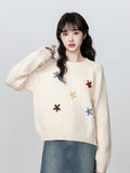 Round Collar Thick Sweater Women 2025 Autumn And Winter New Loose Embroidery Jacket With Knitted Small Short Top