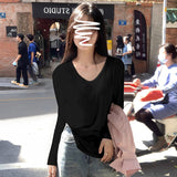 Pure Cotton Loose Long-Sleeved T-Shirt Women 2025 Autumn New Basic Pure Color Lazy Wind Bottoming Shirt
