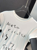 Sweet White Shoulder Short-Sleeved Women's T-Shirt Summer Round Collar Print Letters To The Waist Thin Temperament Chic Short Blouse