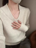 Vintage Apricot V-Necked Simple Sweater Women's Autumn And Winter Senior Sense Thin Inside The Bottom Knitting Top