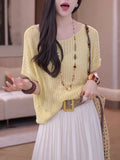 Large-Size Leuk-Sleeve Short-Sleeved Knitwear 2025 Summer New Fat Mm Belly-Covered Ultra-Good-Looking Unique Top