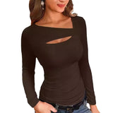 New Sexy Long-Sleeved T-Shirt Front With Irregular Women's T Women's Fashion Brand