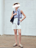 Summer New Sleeveless Shirt Striped Casual Right Angle Shoulder Shirt London Street Simple Wear Top