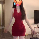 Spice Girls Chain Hanging Neck Strap Design Feel Back Sling Dress Women Summer Body Ass Skirt