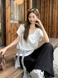 Navy Collar Design With Striped Shawl Short-Sleeved T-Shirt For Women 2026 Summer Giant Look Good Wearing Loose Thin Top