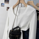 Shoulder Cotton Long-Sleeved U-Necked T-Shirt Women 2026 Early Spring And Autumn New Low-Round Collar Inside The Bottom Shirt Top