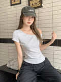 Korean Hottie Sexy Collared Shoulder Striped Short-Sleeved T-Shirt Girl New Summer Ootd Wear Super Good-Looking Top