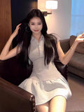 Korean College Style Gray Polo Collar Short-Sleeved Dress Women Summer Small Man To Show Thin Temperament Short Skirt