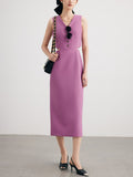 Spring And Summer Dress Gao-Class Temperament Elegant Dress Purple Sleummer Vest Vest Dress Dress Woman