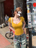 Korean Pure Peach Heart-Carped Short-Sleeved T-Shirt For Girls Summer Senior Feeling Gray Hottie