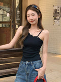 Super Good Oblique Collar Shoulder Irregular Sling Vest Summer 2026 New Willow Stud Design Blouse