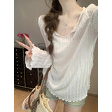 Korean Sweet Wooden Ear Long-Sleeved T-Shirt Girl Spring And Summer Thin Slim Lazy Outside With Sun Protection Shirt Tops