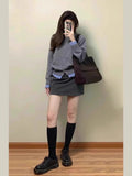 Lazy Wind Gray Fake Two Knitted Cardigan Coat Women Autumn Winter Korean Sweater Bump Color Top Design Sense Niche
