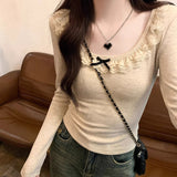 U Collar Collar Collarbone Sexy Bottom T-Shirt Girl Spring And Autumn Pure Lust Lace To Receive Waist Thin Inside Clothes