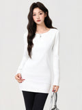 White Round-Neck Long-Sleeved T-Shirt In The T-Shirt Autumn And Winter New Thicken Long Coat Woman