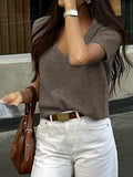 Dili Leisure Hair Knitted Short-Sleeved T-Shirt Women's Sweater Women's Clothing 2025 Autumn And Winter