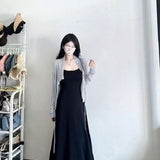 French Black Sling Dress Women's Summer Small Seaside Holiday Temperament Slim Dress