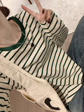 Pure Cotton Long-Sleeved T-Shirt Lady Spring And Autumn Coat Wears 2025 New Bottoming Shirt Inside The Striped Ocean Loose