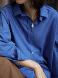 New Klein Blue Cotton Shirt Women Loose Shirt Women Multi-Season Wear Folding Clothes