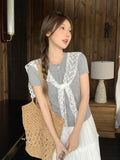 Summer Ootd Wear Fake Two Lace Collar Knitted Short-Sleeved T-Shirts For Women's New Sweet Casual Top