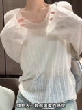 Thin Loose Thin Soft Wind Knitted Shirt Girl Spring 2025 New Lazy Wind Long Sleeve Sunscreen Shirt Top