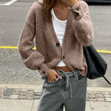 Dili Simple Holiday Button Solid Color Long-Sleeved Sweater Wool Knitted Women's Clothing 2025 Autumn And Winter