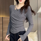 Irregular Design Long-Sleeved T-Shirt Lady Spring And Autumn Dress Wears The New Bottom Shirt In The Small Shirt