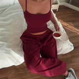 2025 New Women's Fashion Sling Vest Drawstrings Waist Trousers Loose Set