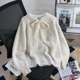 Design Lace With Sweater Cardigan Women 2025 New Autumn And Winter Lazy Wind Thick Soft Knitted Jacket