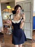 Lace Lace Spliced Flying Sleeve Dress Women Spring 2026 New Hot Girls To Close The Waist Of A Small A-Word Skirt