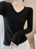 Deyvel V-Neck Long-Sleeved T-Shirt Women's Bottoming Shirt With Autumn And Winter Large-Size New Korean Slimming Warm Top