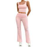Dili Women's Clothing 2025 Spring And Summer Leisure Knitted Solid Color Vest Leggings Set